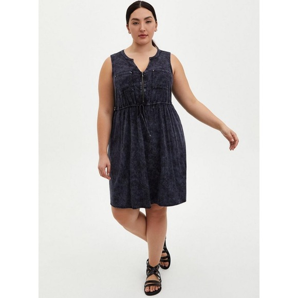 torrid Dresses & Skirts - Torrid Mini Challis Zip Front Shirt Dress Tie Dye Gray Plus Size 2 2X Grunge